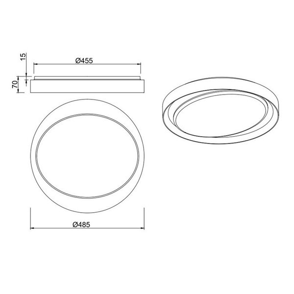 Plafón redondo LED ZETA 48,5cm 24W 2500lm, regulable 2700 - 6500K con mando IP20 Negro-oro