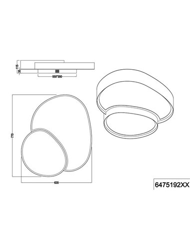 Plafón LED doble para techo RISE 77cm 45W 5300lm, regulable 2700 - 6500K, función memoria y luz de noche IP20 Negro-oro