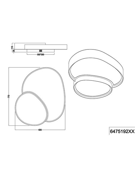 Plafón LED regulable para techo RISE 77cm 45W 5300lm 2700 - 6500K, función memoria y luz de noche IP20 Blanco