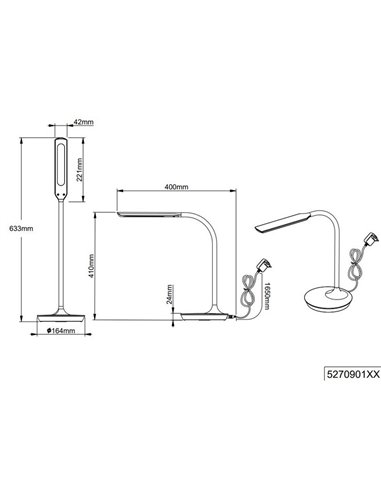 Lampe de table LED POLO, style flexo, 4 niveaux d'éclairage réglables, 5W 550lm, 3000+4000+5000K IP20