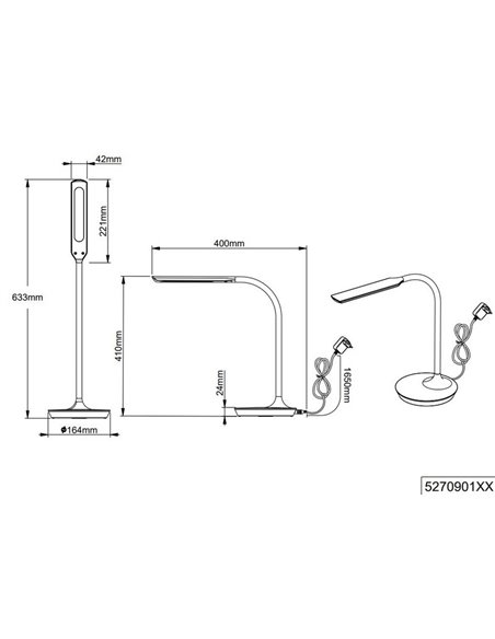 Lampe de table LED POLO, style flexo, 4 niveaux d'éclairage réglables, 5W 550lm, 3000+4000+5000K IP20