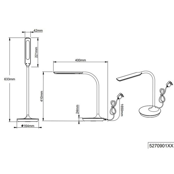 Lampe de table LED POLO, style flexo, 4 niveaux d'éclairage réglables, 5W 550lm, 3000+4000+5000K IP20