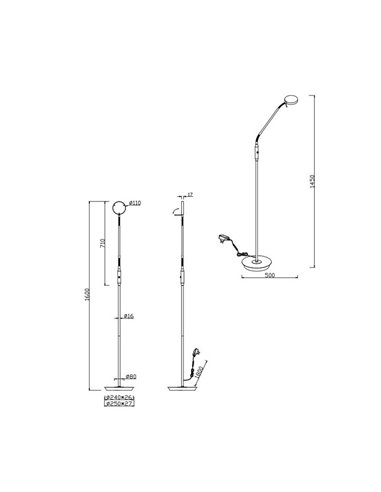Lampadaire LED MONZA avec bras flexible et réglable, 12W, 1400lm, dimmable, 2300+3000+4000K, IP20, blanc