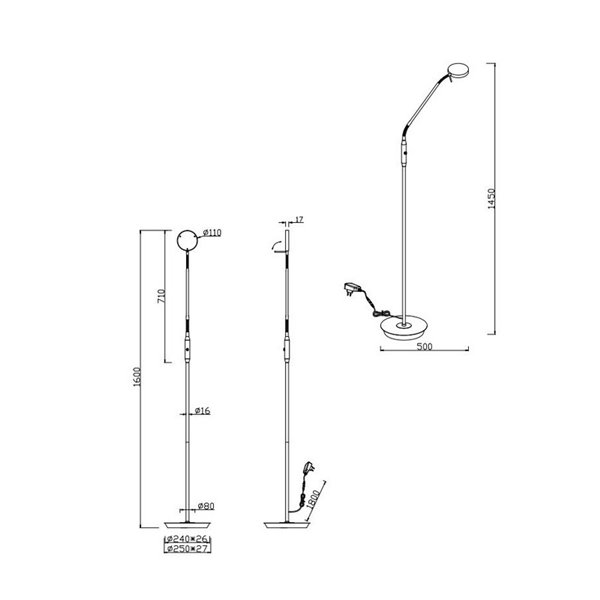 Lampadaire LED MONZA avec bras flexible et réglable, 12W, 1400lm, dimmable, 2300+3000+4000K, IP20, blanc