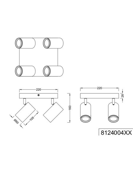 Luminária de teto com 4 focos MARLEY, lâmpada excl. 4x GU10 máx. 35W IP20 Marrom-Bege