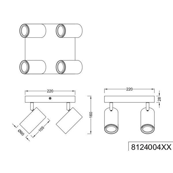 Plafón de techo con 4 focos MARLEY bombilla excl. 4x GU10 max. 35W IP20 Marrón-Beige
