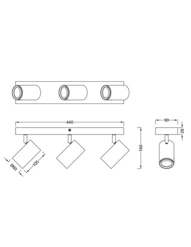 Regleta de 3 focos para techo MARLEY bombilla excl. 3x GU10 max. 35W Marrón-Beige IP20