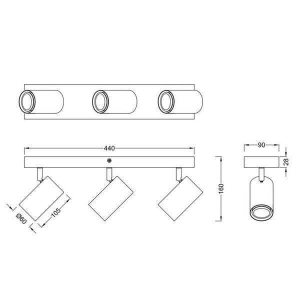 Regleta de 3 focos para techo MARLEY bombilla excl. 3x GU10 max. 35W Marrón-Beige IP20