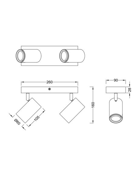 Regleta para techo de 2 focos MARLEY bombilla excl. 2x GU10 max. 35W IP20 Marrón-Beige