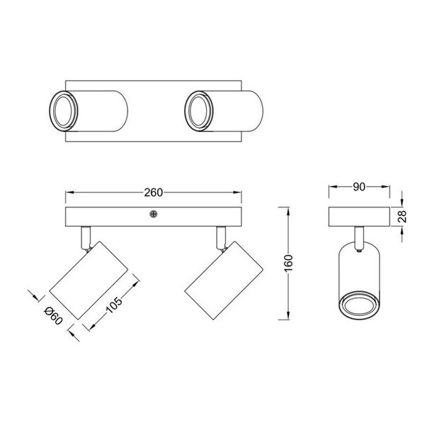 Regleta para techo de 2 focos MARLEY bombilla excl. 2x GU10 max. 35W IP20 Marrón-Beige