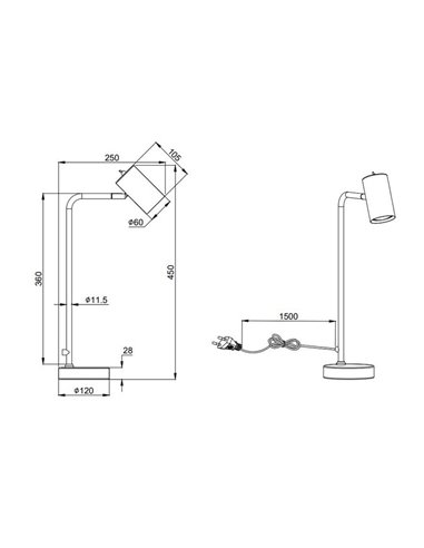 Lámpara de sobremesa minimalista MARLEY bombilla excl. 1x GU10 max. 5W IP20 Negro