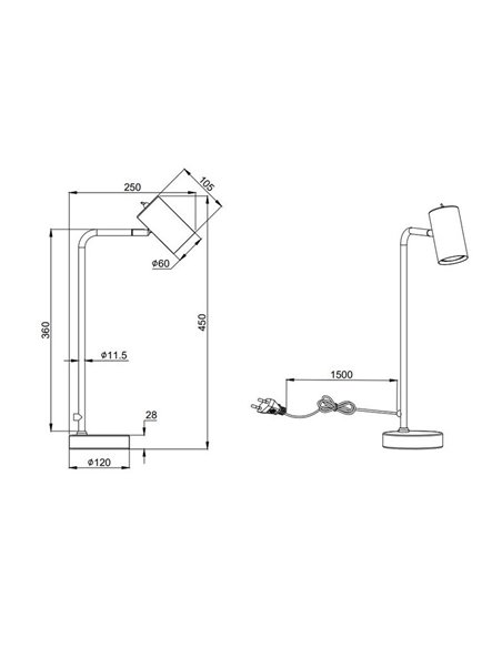 Lampe de table minimaliste MARLEY, ampoule exclue. 1x GU10 max. 5W IP20 Noir