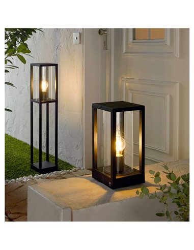 Lámpara de pie/Baliza para exterior CASCINETA, con estructura de fundición de aluminio negro, E27, IP54 