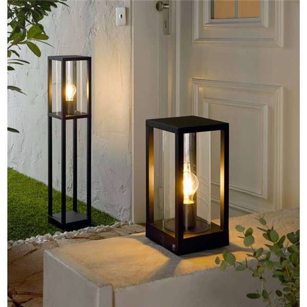 Lámpara de pie/Baliza para exterior CASCINETA, con estructura de fundición de aluminio negro, E27, IP54 