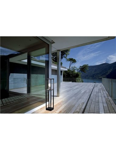 Lámpara de pie/Baliza para exterior CASCINETA, con estructura de fundición de aluminio negro, E27, IP54 