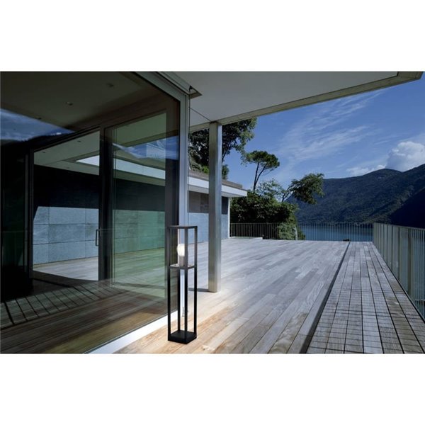 Lámpara de pie/Baliza para exterior CASCINETA, con estructura de fundición de aluminio negro, E27, IP54 