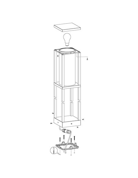 Lámpara de pie/Baliza para exterior CASCINETA, con estructura de fundición de aluminio negro, E27, IP54 