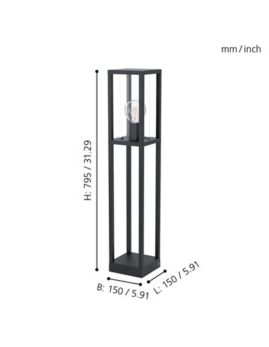 Lámpara de pie/Baliza para exterior CASCINETA, con estructura de fundición de aluminio negro, E27, IP54 