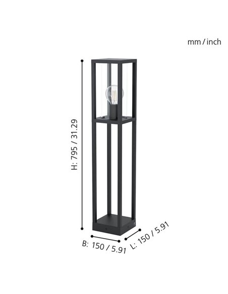 Lámpara de pie/Baliza para exterior CASCINETA, con estructura de fundición de aluminio negro, E27, IP54 