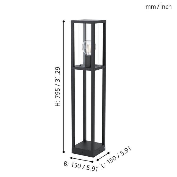 Lámpara de pie/Baliza para exterior CASCINETA, con estructura de fundición de aluminio negro, E27, IP54 