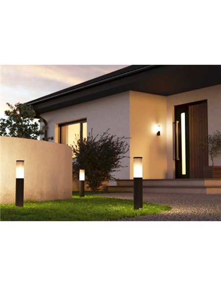 Aplique de pared exterior SALLE, negro cilíndrico con estructura de aluminio y plástico estriado, E27, IP54