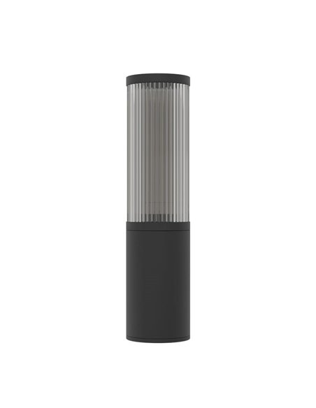 Aplique de pared exterior SALLE, negro cilíndrico con estructura de aluminio y plástico estriado, E27, IP54