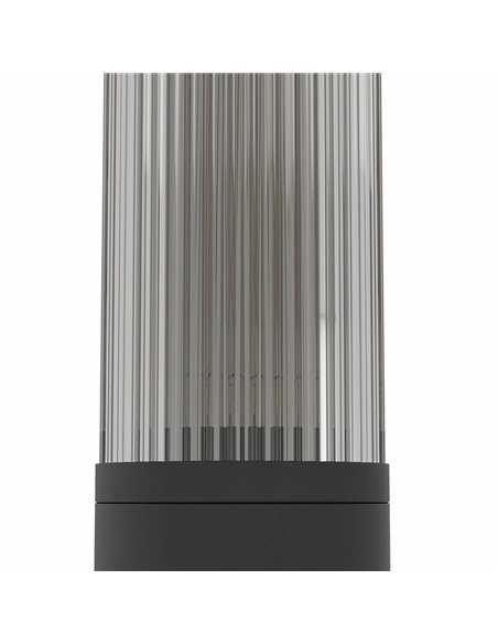 Aplique de pared exterior SALLE, negro cilíndrico con estructura de aluminio y plástico estriado, E27, IP54