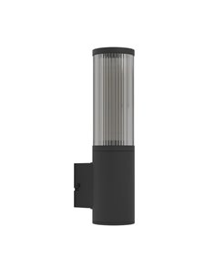 Aplique de pared exterior SALLE, negro cilíndrico con estructura de aluminio y plástico estriado, E27, IP54