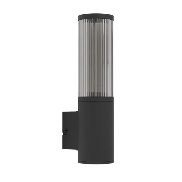 Aplique de pared exterior SALLE, negro cilíndrico con estructura de aluminio y plástico estriado, E27, IP54