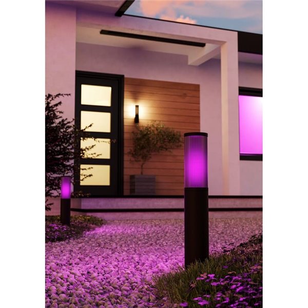Aplique de pared exterior SALLE, negro cilíndrico con estructura de aluminio y plástico estriado, E27, IP54