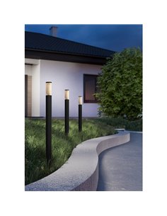 Baliza exterior SALLE, negra con estructura de alumino y plástico estriado, 110cm altura E27, IP54 2