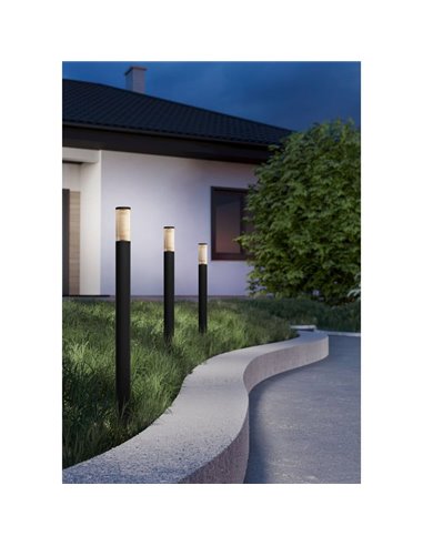 Baliza exterior SALLE, negra con estructura de alumino y plástico estriado, 110cm altura E27, IP54