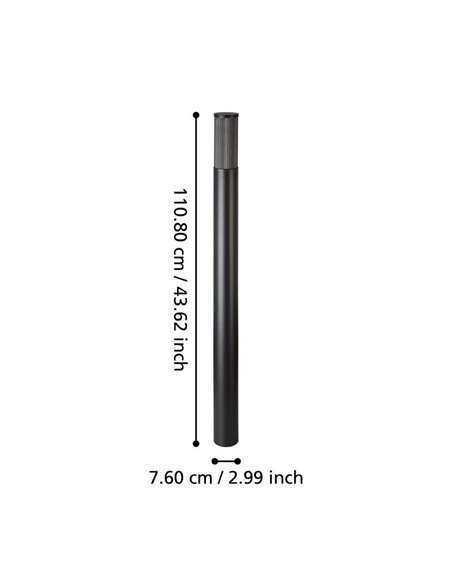 Baliza exterior SALLE, negra con estructura de alumino y plástico estriado, 110cm altura E27, IP54