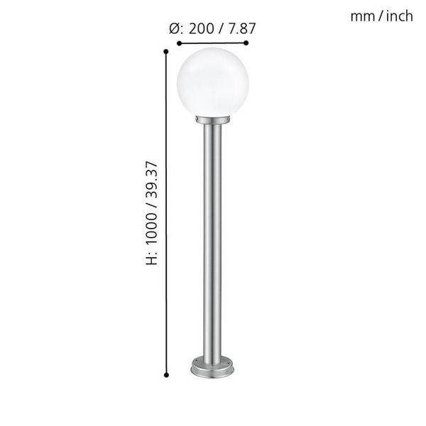 Balise d'extérieur NISIA, structure inox, hauteur 1m, abat-jour rond Ø20cm, E27, IP44
