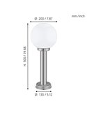 Baliza exterior 50cm de altura NISIA, con estructura de acero inoxidable y tulipa de cristal redonda blanca, E27, IP44
