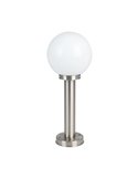 Baliza exterior 50cm de altura NISIA, con estructura de acero inoxidable y tulipa de cristal redonda blanca, E27, IP44