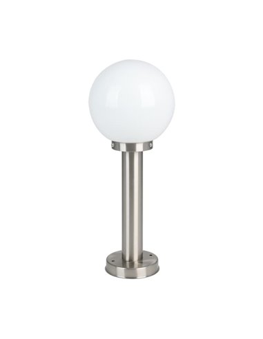 Baliza exterior 50cm de altura NISIA, con estructura de acero inoxidable y tulipa de cristal redonda blanca, E27, IP44