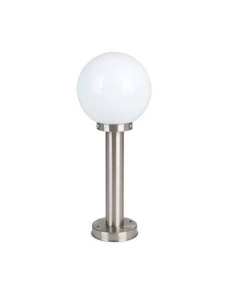 Baliza exterior 50cm de altura NISIA, con estructura de acero inoxidable y tulipa de cristal redonda blanca, E27, IP44