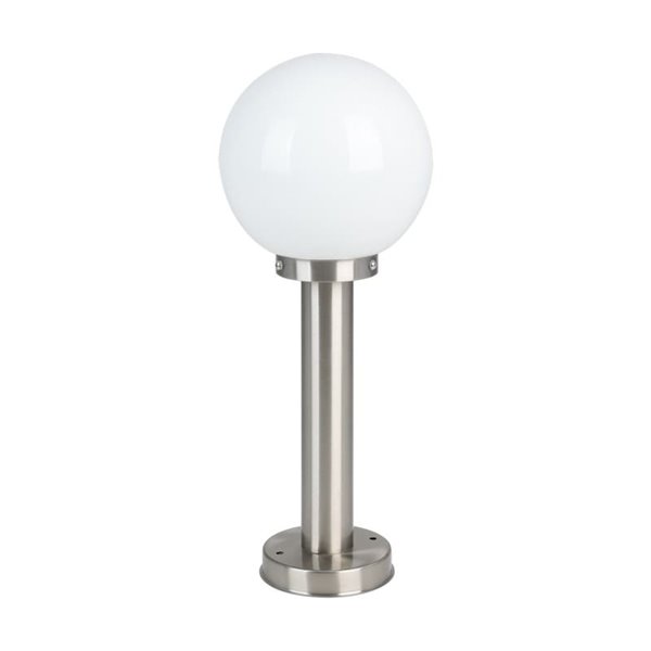 Baliza exterior 50cm de altura NISIA, con estructura de acero inoxidable y tulipa de cristal redonda blanca, E27, IP44