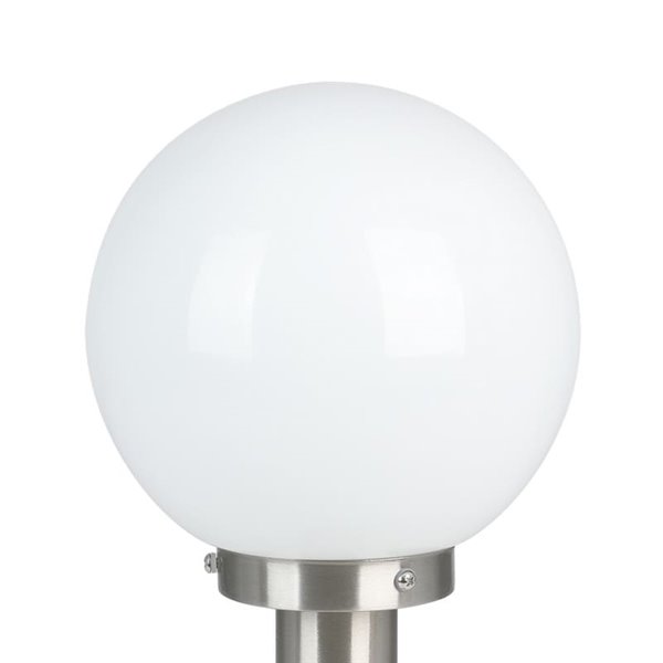 Baliza exterior 50cm de altura NISIA, con estructura de acero inoxidable y tulipa de cristal redonda blanca, E27, IP44