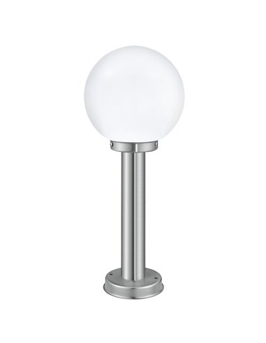 Baliza exterior 50cm de altura NISIA, con estructura de acero inoxidable y tulipa de cristal redonda blanca, E27, IP44