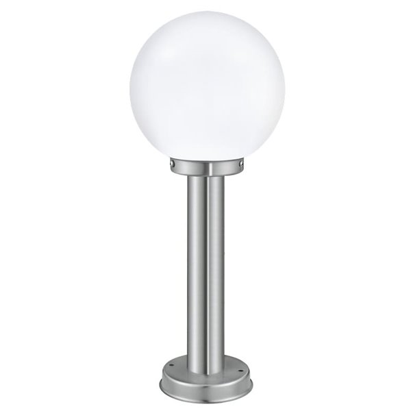 Baliza exterior 50cm de altura NISIA, con estructura de acero inoxidable y tulipa de cristal redonda blanca, E27, IP44