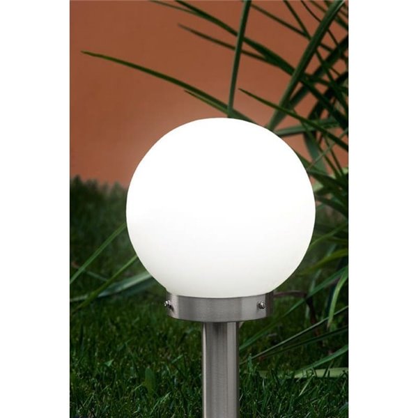 Baliza exterior 50cm de altura NISIA, con estructura de acero inoxidable y tulipa de cristal redonda blanca, E27, IP44