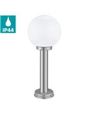 Baliza exterior 50cm de altura NISIA, con estructura de acero inoxidable y tulipa de cristal redonda blanca, E27, IP44