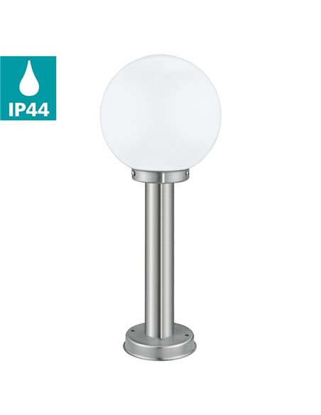 Baliza exterior 50cm de altura NISIA, con estructura de acero inoxidable y tulipa de cristal redonda blanca, E27, IP44