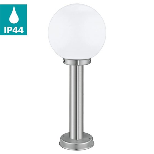 Baliza exterior 50cm de altura NISIA, con estructura de acero inoxidable y tulipa de cristal redonda blanca, E27, IP44