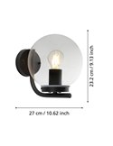 Aplique de pared exterior TAVERNA, con estructura de acero galvanizado negro y cúpula de plástico transparente, E27, IP44