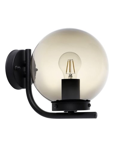 Luminária de parede externa TAVERNA, com estrutura em aço preto e cúpula em plástico preto transparente, E27, IP44