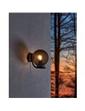Luminária de parede externa TAVERNA, com estrutura em aço preto e cúpula em plástico preto transparente, E27, IP44