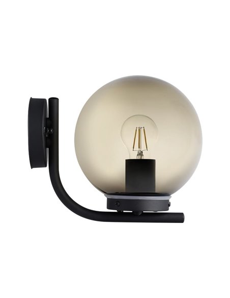 Luminária de parede externa TAVERNA, com estrutura em aço preto e cúpula em plástico preto transparente, E27, IP44